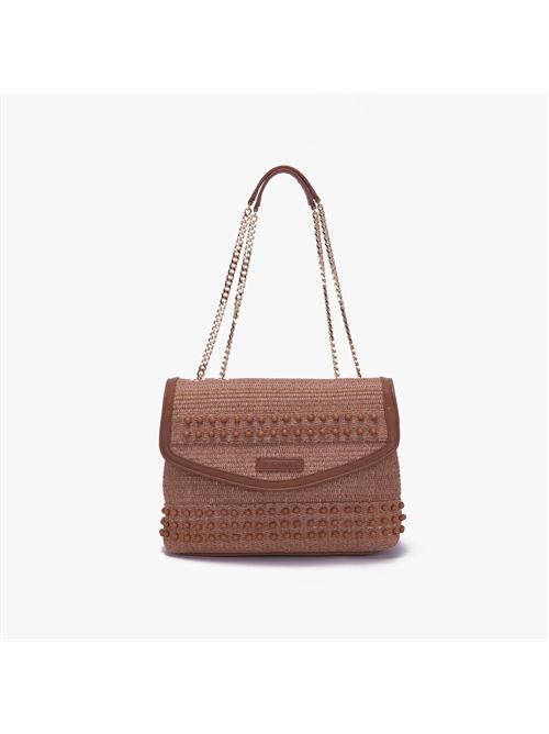 malibu bowling shoulder bag rafia + synthetic cuoio La carrie | 141M-WM-230-RAE/CUOCUOIO